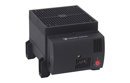 What does the fan on the electrical cabinet fan heater do?